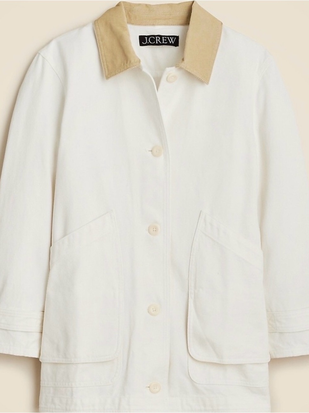 NWT J.Crew Barn Jacket in Ivory Canvas Cotton Corduroy Collar
